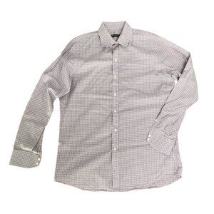 LORO PIANA Italy Mens Dress Shirt Size 2XL Purple & White Check Dress Shirt Ches
